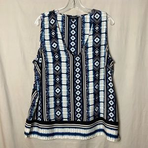 Liverpool Los Angeles Sleeveless Shirt Large Blue Black Stripes Tie Dyed Womens